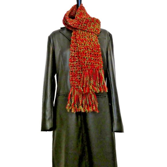 Multicolor Red Green Scarf 78x5 inch Long Handmade Crochet knit Warm Winter Wrap - Picture 1 of 6